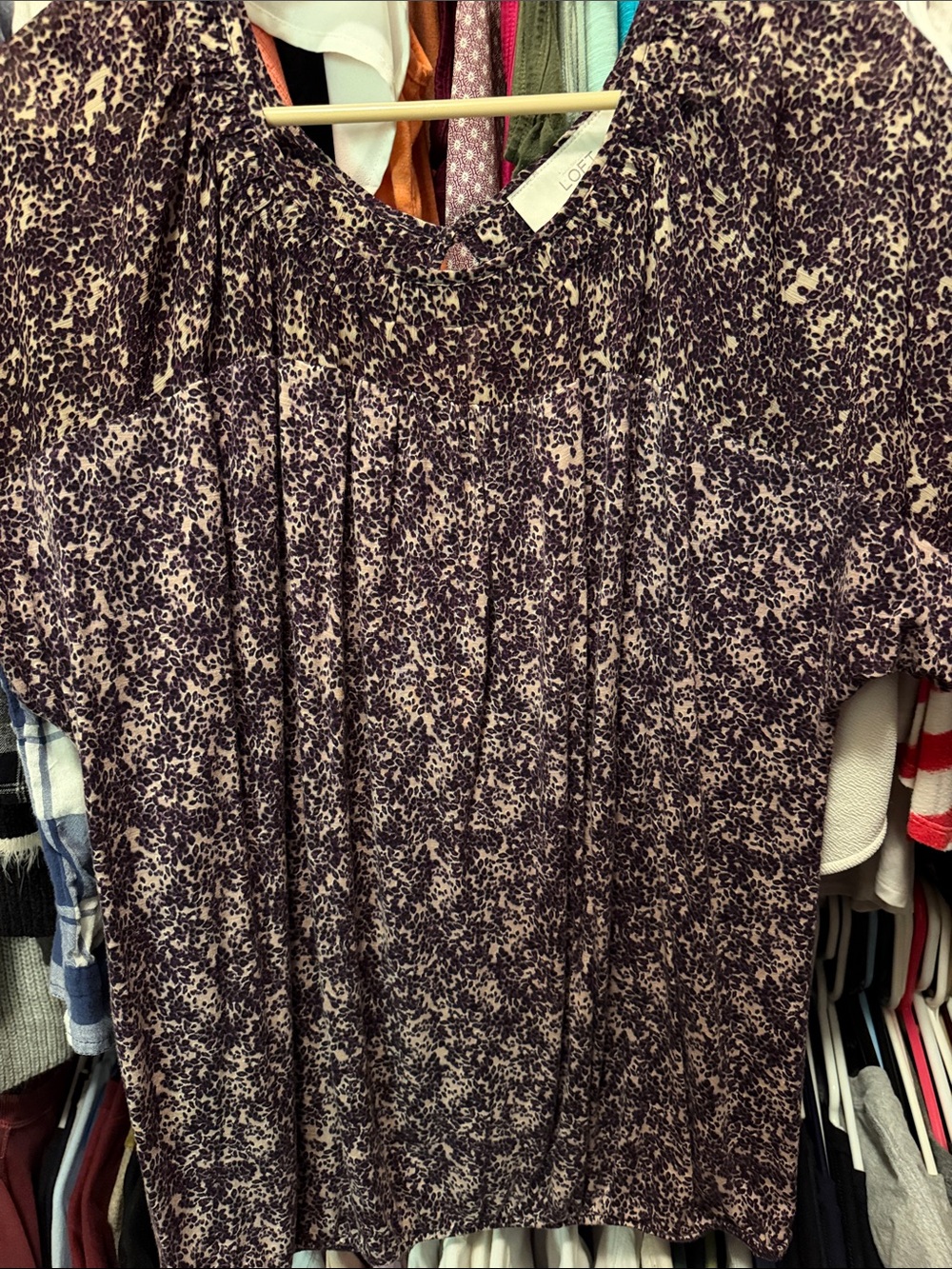LOFT Purple Floral-Print Short Sleeve Tunic